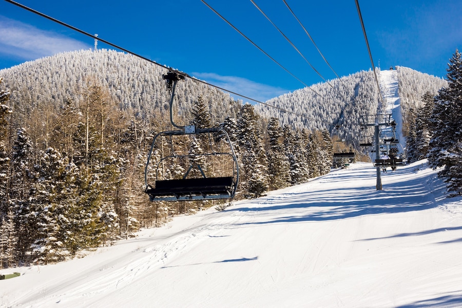 View at the ski slopes piste in the mountains of Angel Fire, New Mexico