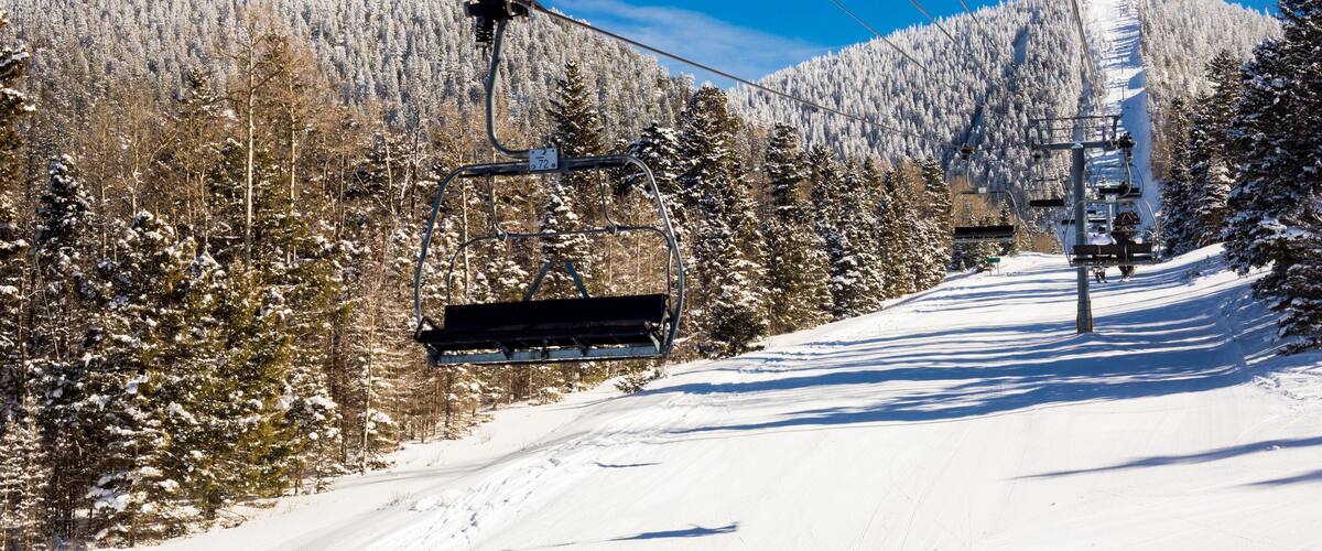 View at the ski slopes piste in the mountains of Angel Fire, New Mexico