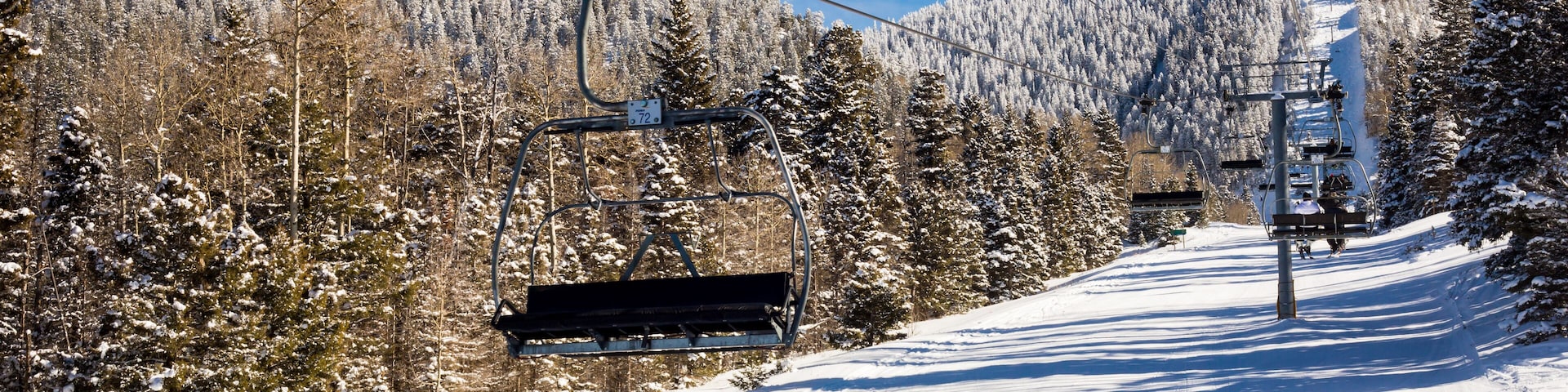 View at the ski slopes piste in the mountains of Angel Fire, New Mexico