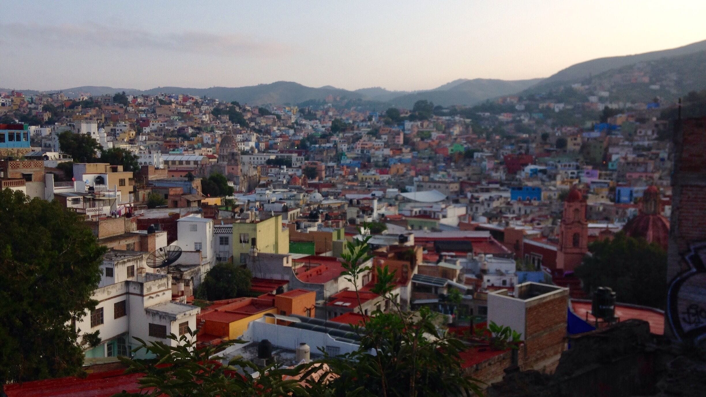 Sunrise over Guanajuato as seen from Calle Tecolote, just a 3 minute steep walk from Santo Cafe. If you keep going up, you eventually reach Pipila, a monument that overlooks the city.