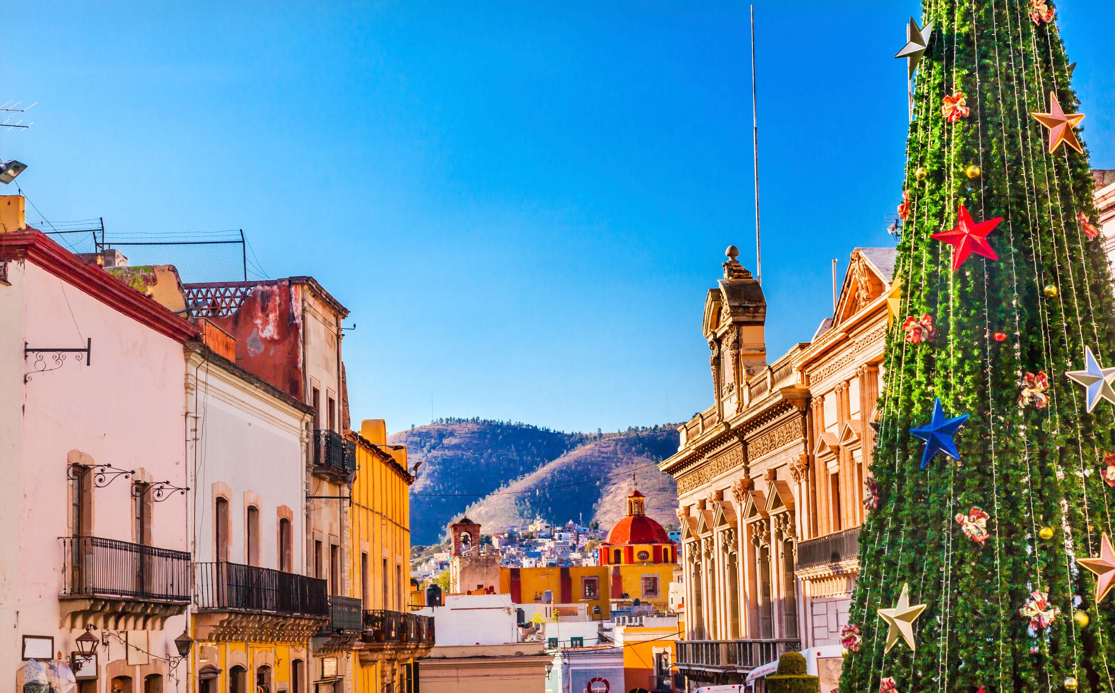 Colorful Street Christmas Decorations Tree Guanajuato Mexico