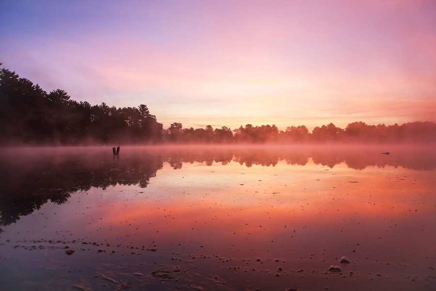 Lake with fog at dawn in Northern Wisconsin