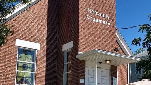 This old Church has been repurposed into a Creamery. The ice cream they sell is made on-site.
