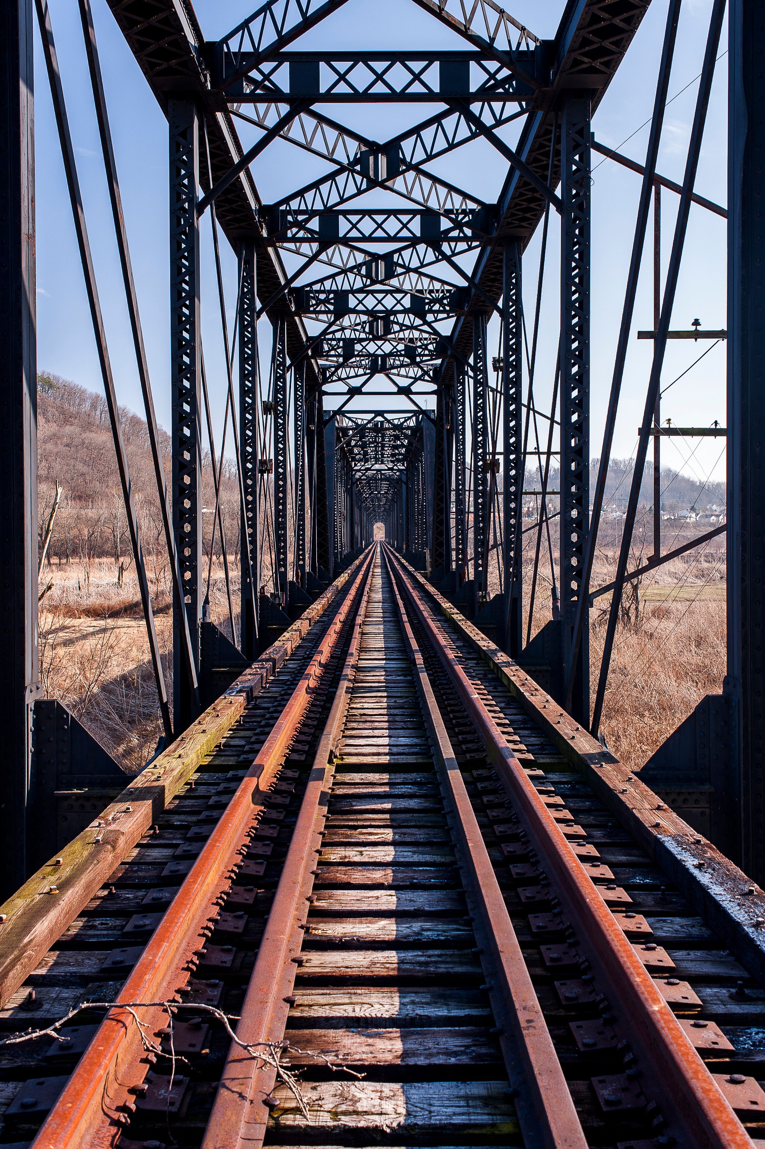 Abandoned Pratt Through Truss Railroad Bridge - Track View - Scioto River - Ohio