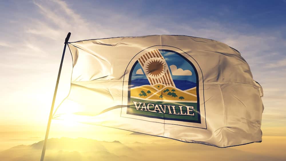 Vacaville of California of United States flag waving on the top