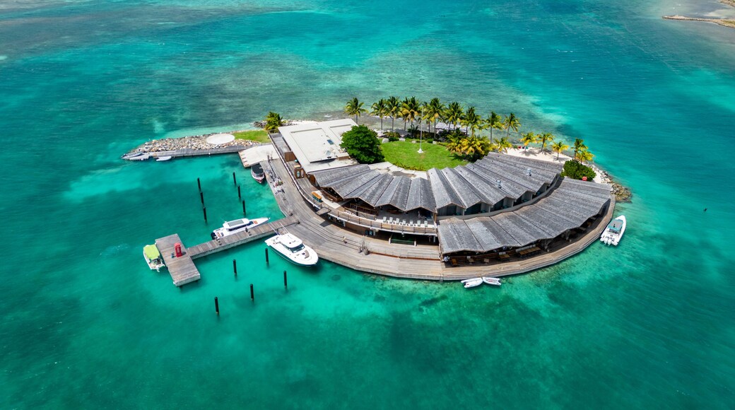 Saba rock island drone aerial view, british virgin islands