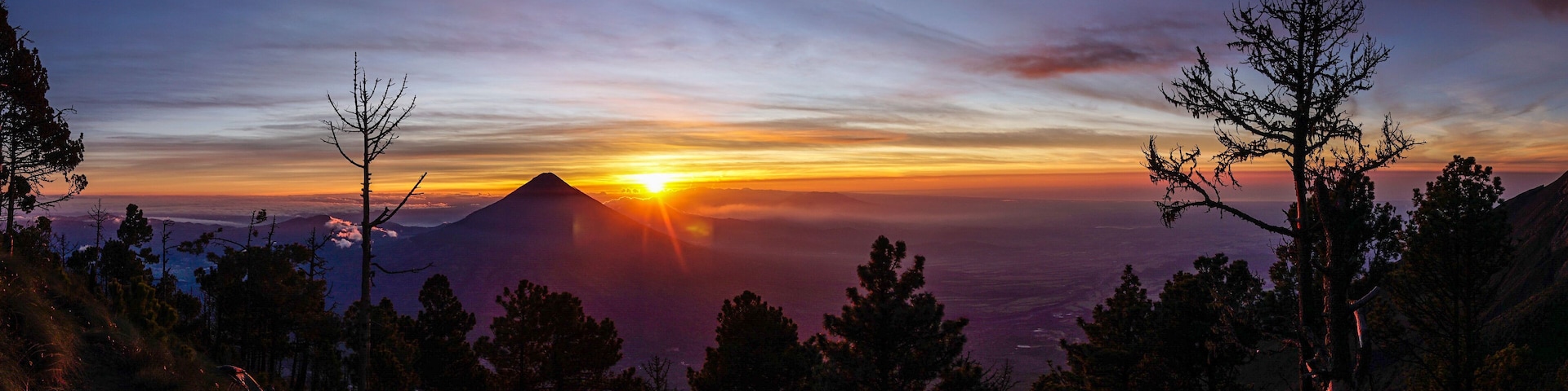 Sunrise from Volcan Acatenango with Volcan Aqua in the background.