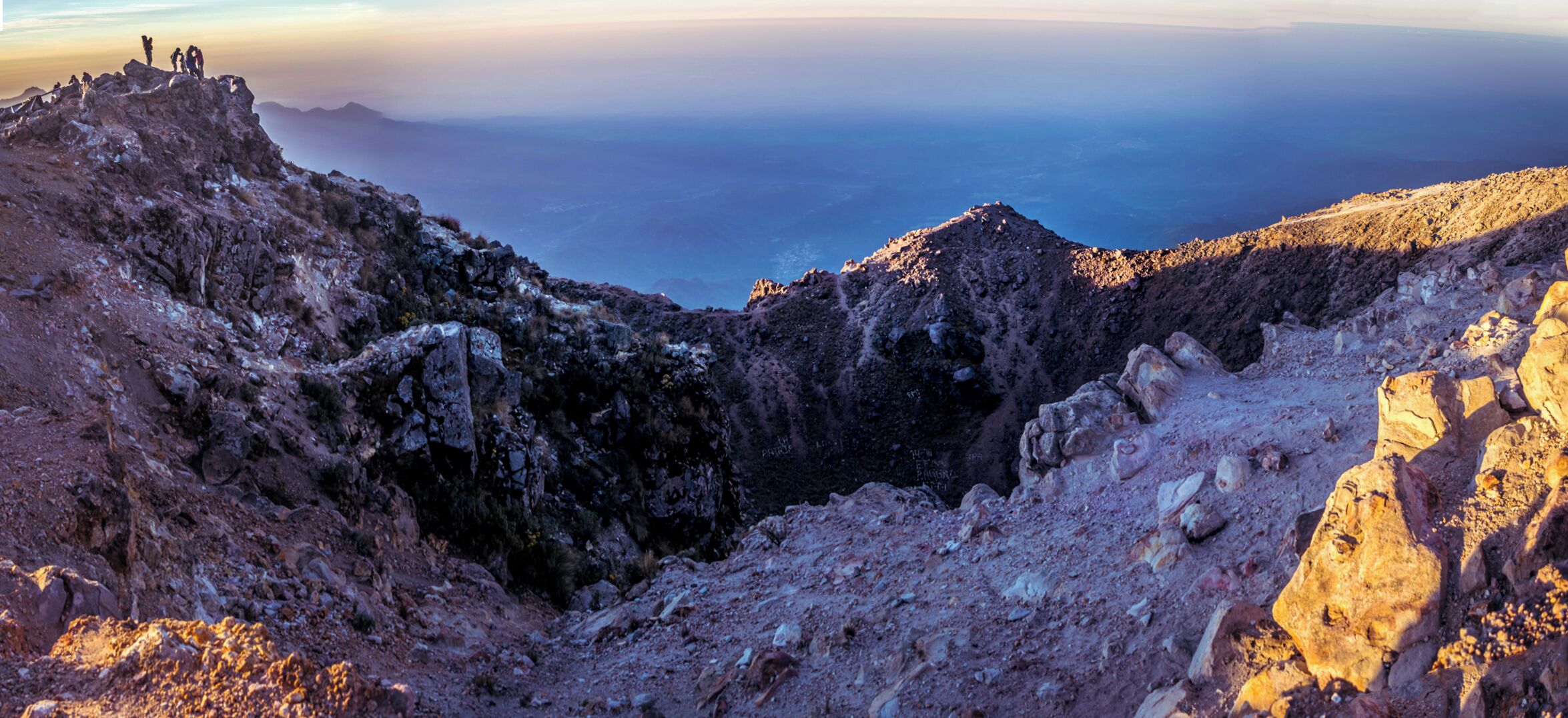 Looking into Tajumulco's crater, just before going inside it.