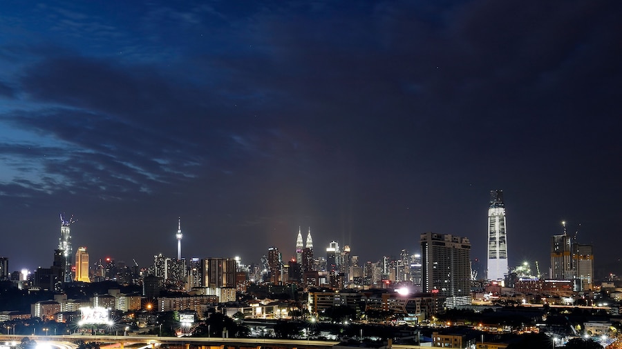 View of Kuala Lumpur Skyline from top of a building KL tower KLCC Tun Razak Exchange TRX