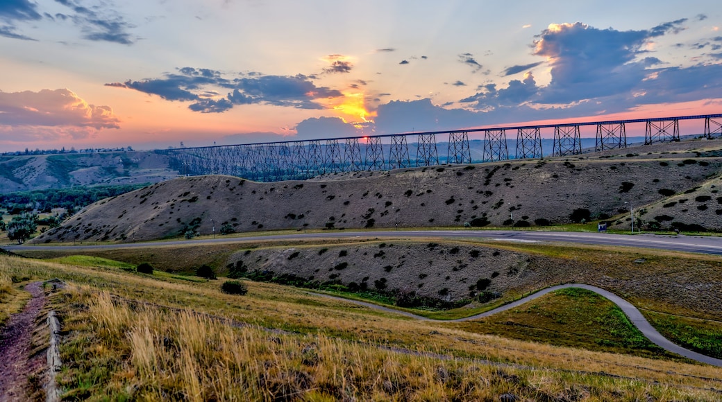 The historic High Level viaduct bridge spanning the Old Man river valley in Lethbridge