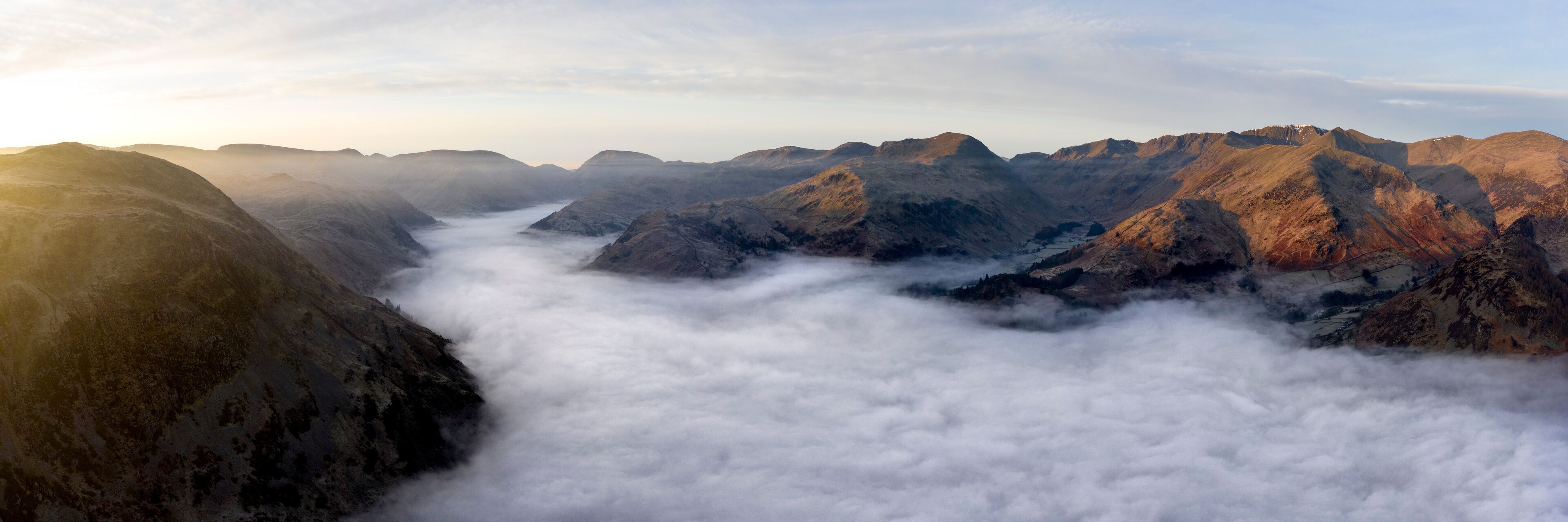 Ullswater and Glenridding aerial cloud inversion lake district