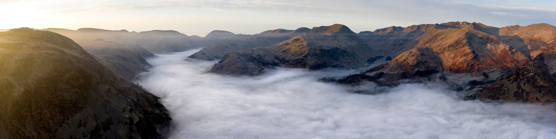 Ullswater and Glenridding aerial cloud inversion lake district