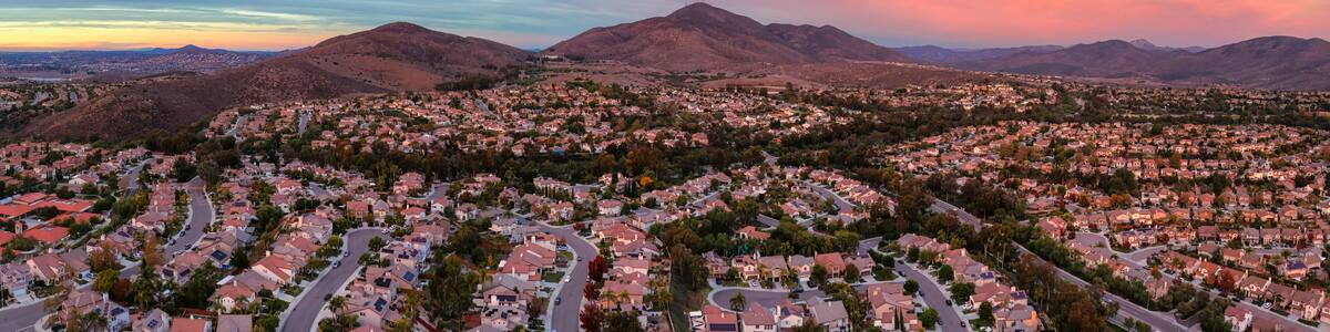 Aerial view of residential subdivision houses