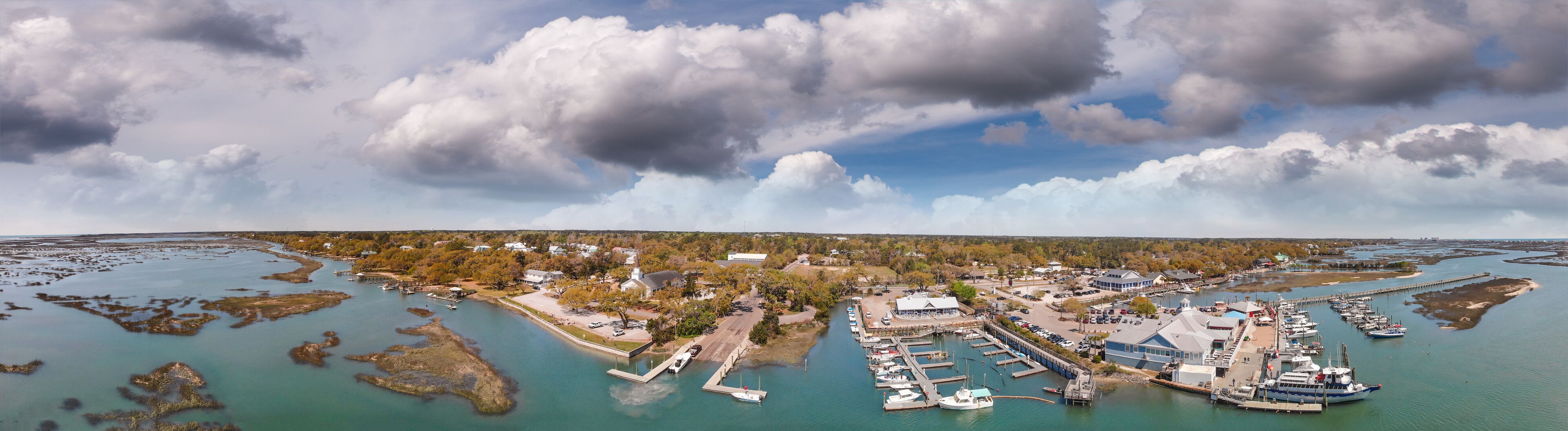 Panoramic aerial view of Georgetown skyline, South Carolina, USA