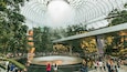 Jewel Changi Airport featuring interior views, a fountain and a garden