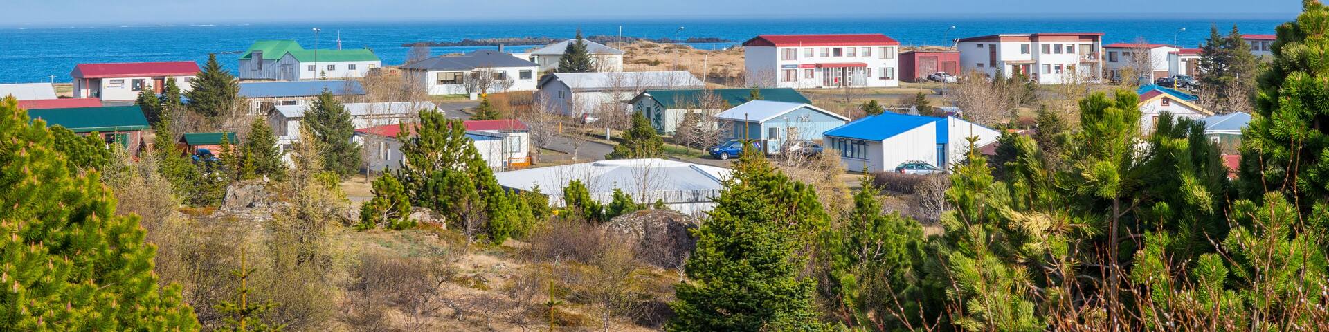 View over village of Breiddalsvik in east Iceland