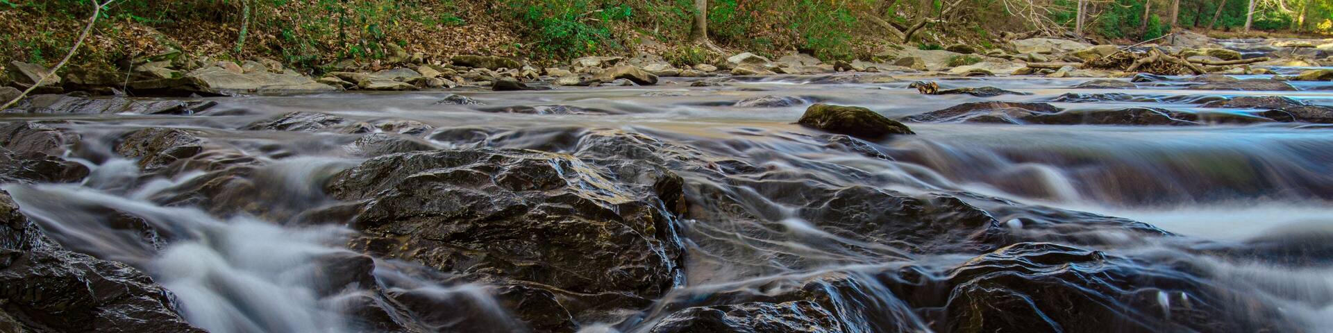 Sope Creek in Atlanta Georgia with rocks in the foreground