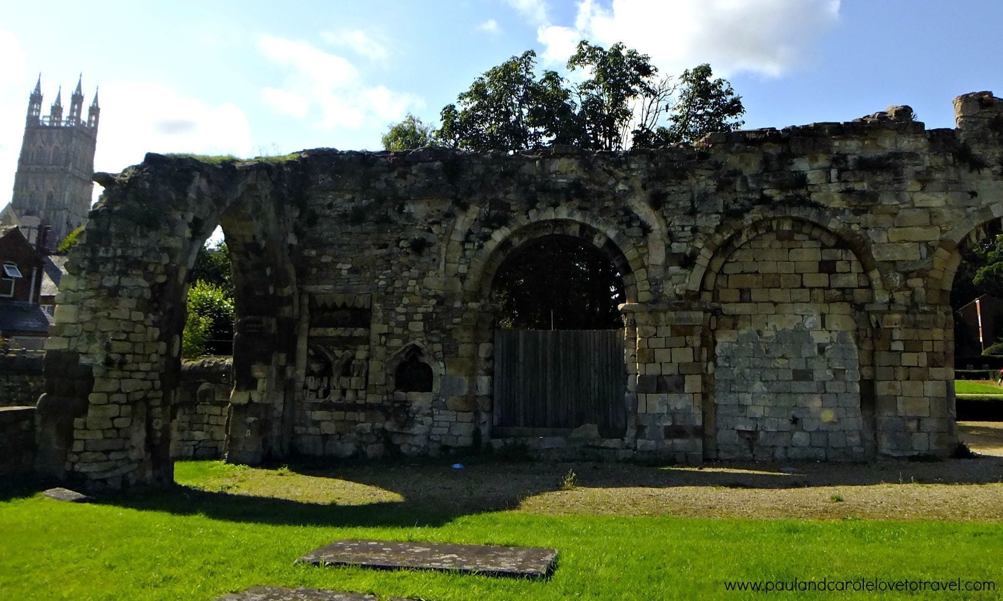 This is the remains of the St Oswald Anglo-Saxon Church built around 900 AD in Gloucester.  Gloucester Cathedral appears in the background. #Gloucester #Cathedral #history #church 