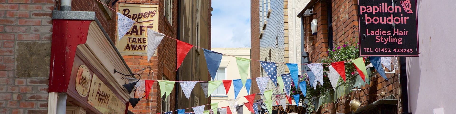Gloucester showing a city and signage