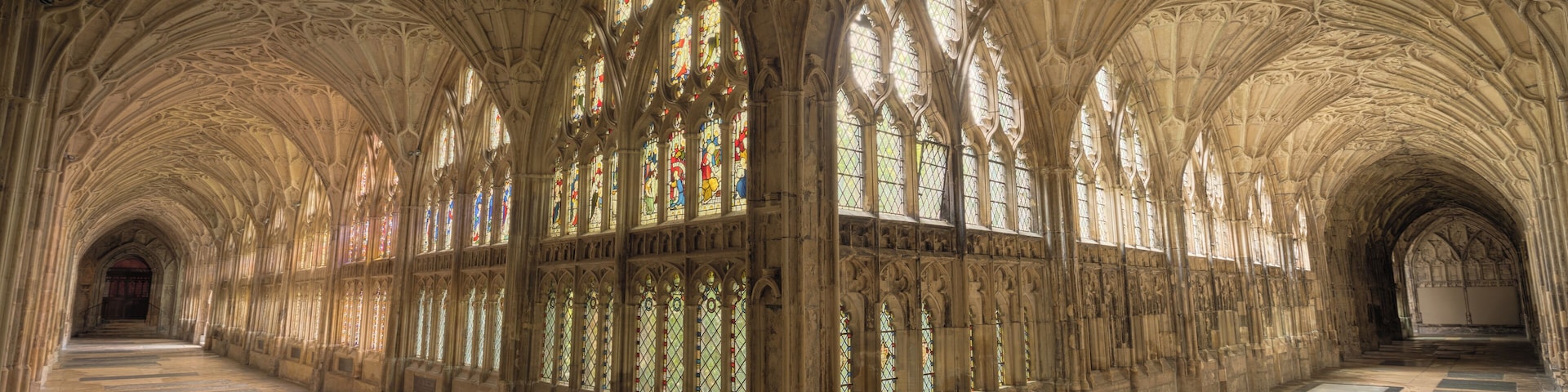 Here is an hdr photograph taken from the cloisters inside Gloucester Cathedral. Located in Gloucester, Gloucestershire, England, UK. These cloisters were used in the Harry Potter films as part of Hogwarts. Here is a link to download the free 16bit TIFF version (8684x5790) : www.mediafire.com/file/b253ey73t1339qw/17_Gloucester_Cath...