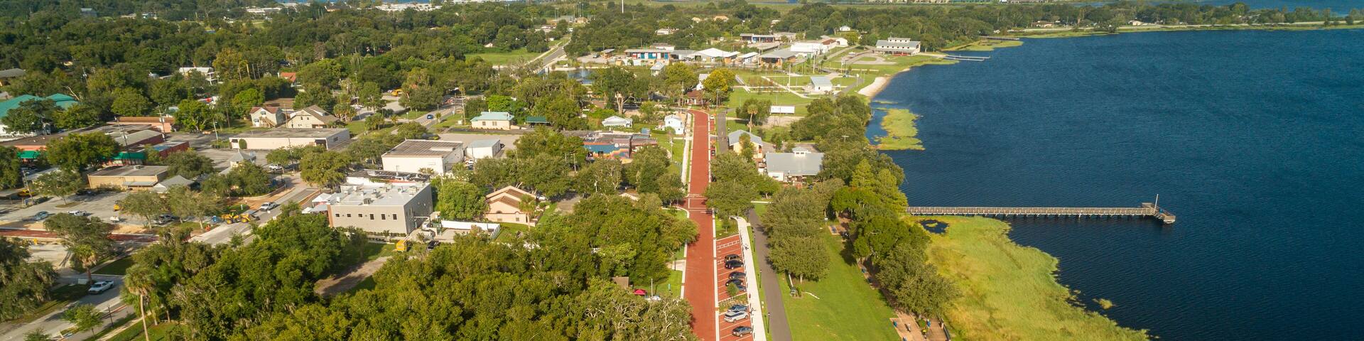 Drone view over the downtown Clermont streetscape project