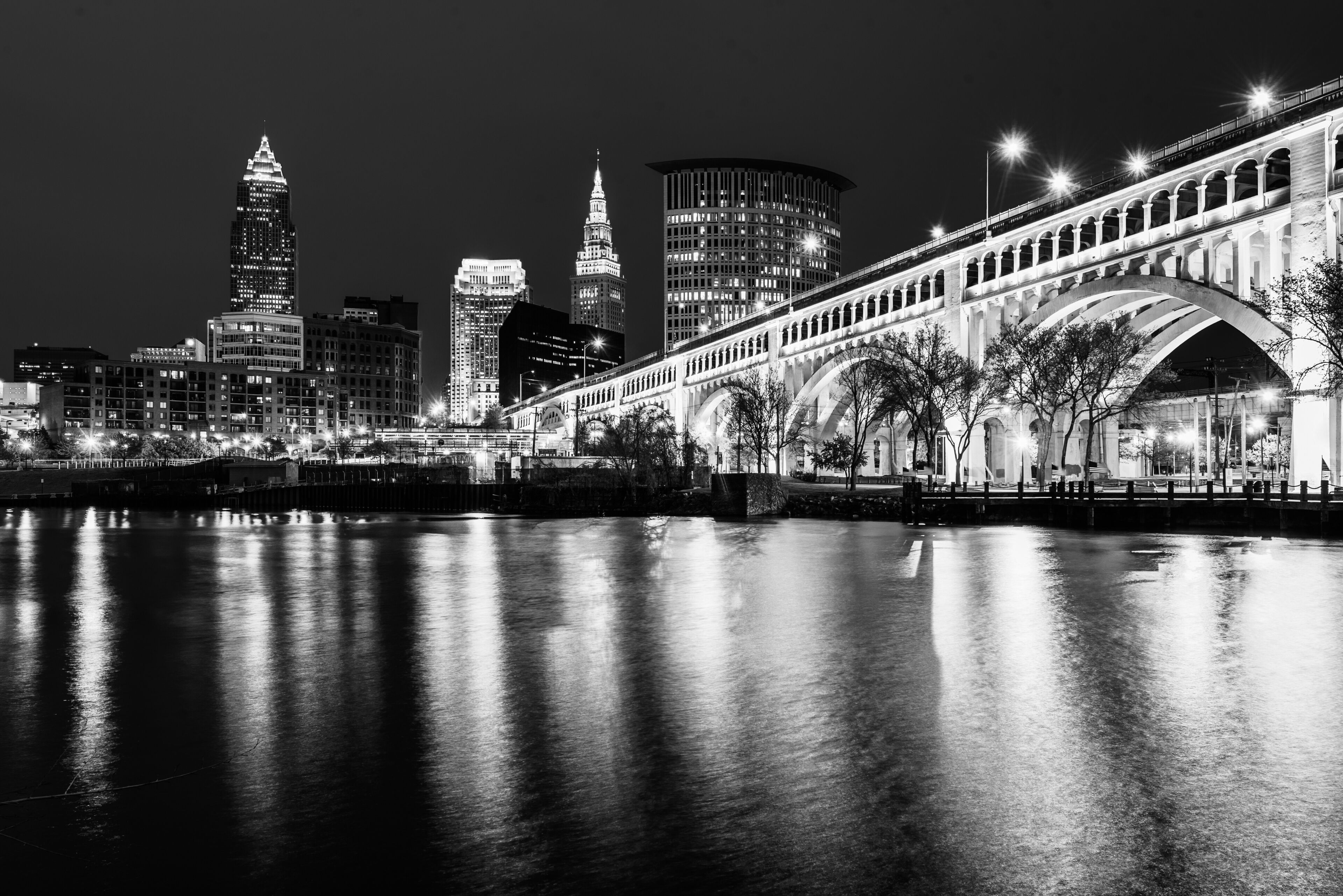 The Cleveland skyline at night, from Heritage Park, in Cleveland, Ohio