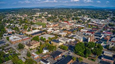 Aerial View of Downtown Cleveland, Tennessee in Summer