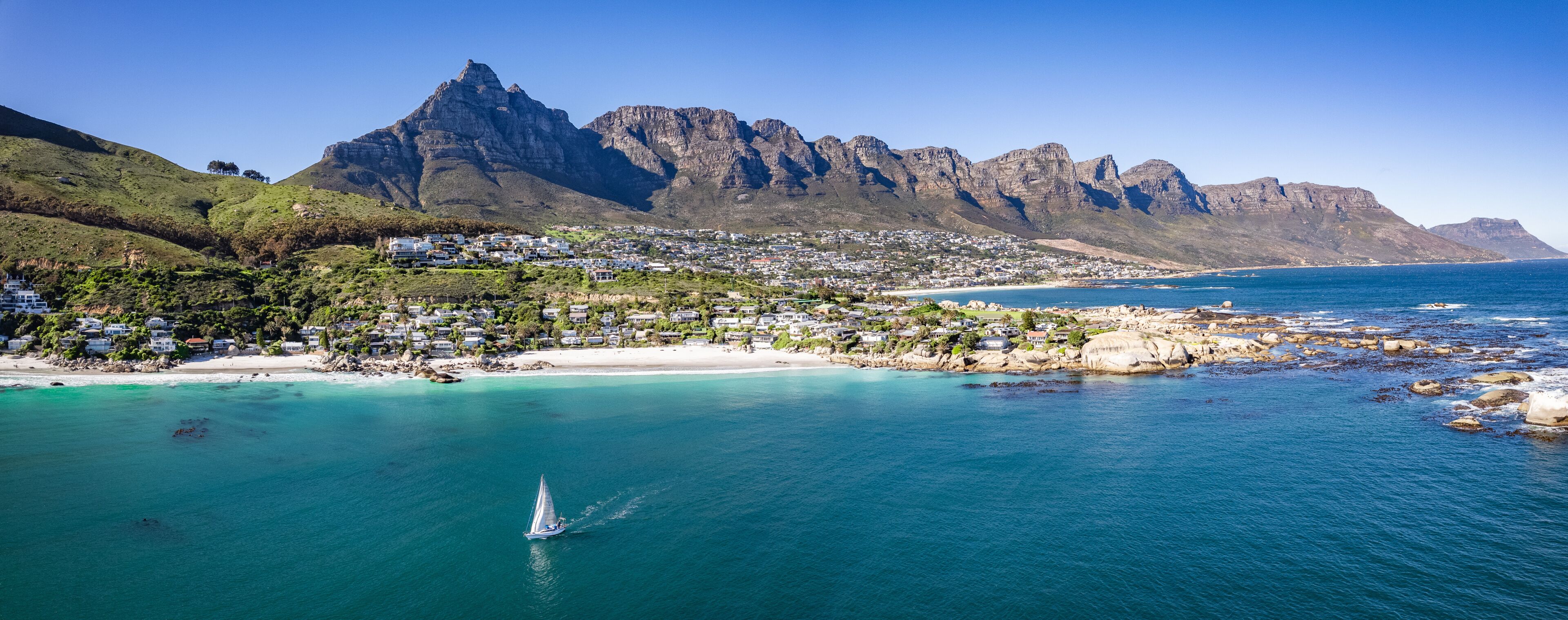 Aerial view of Clifton beach in Cape Town, Western Cape, South Africa