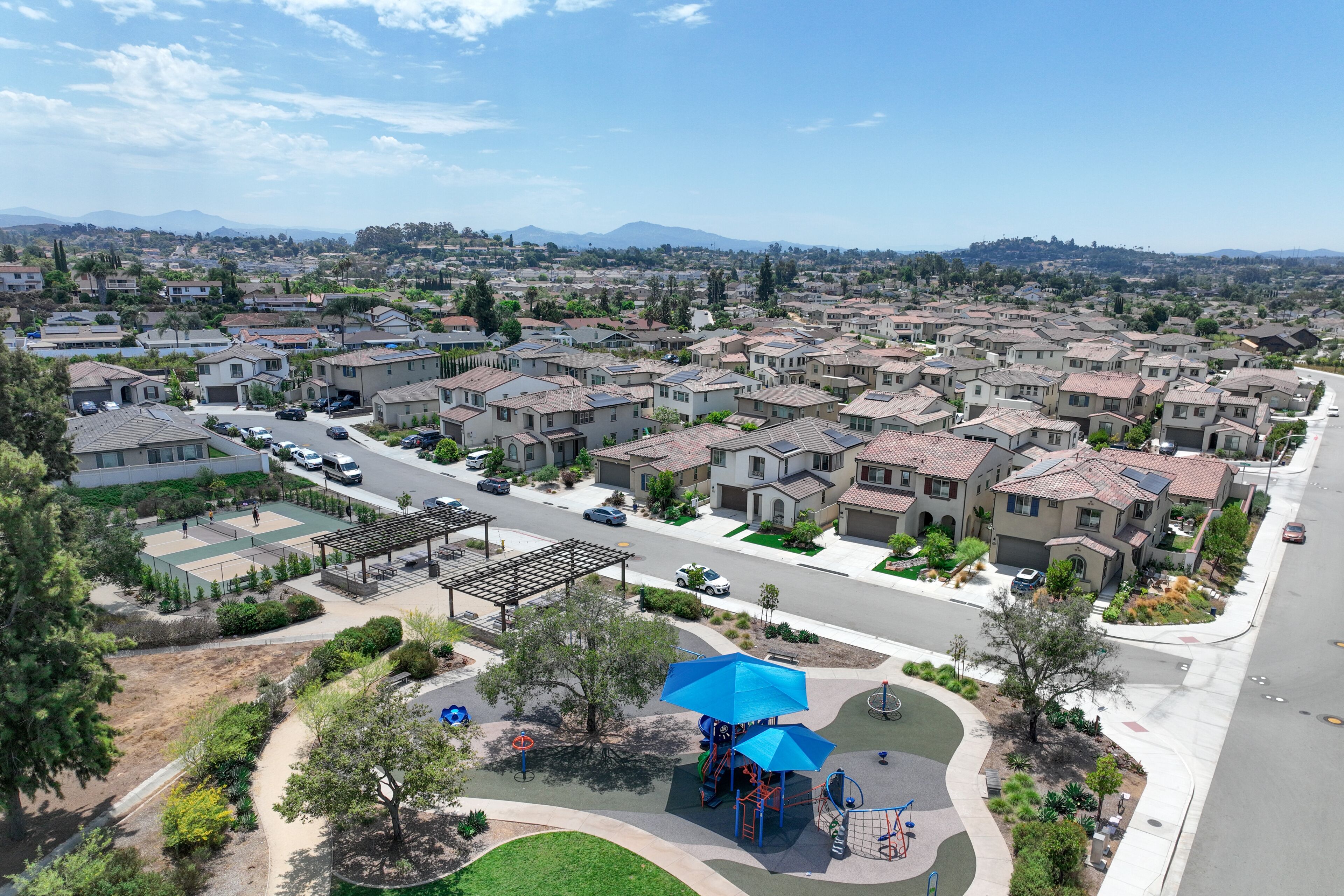Aerial view of middle class community big houses, Escondido, South California, USA.