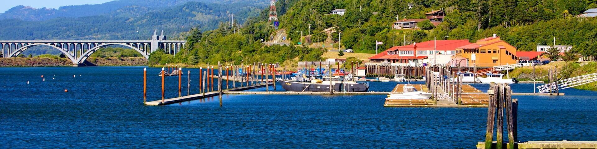 Gold Beach showing a marina