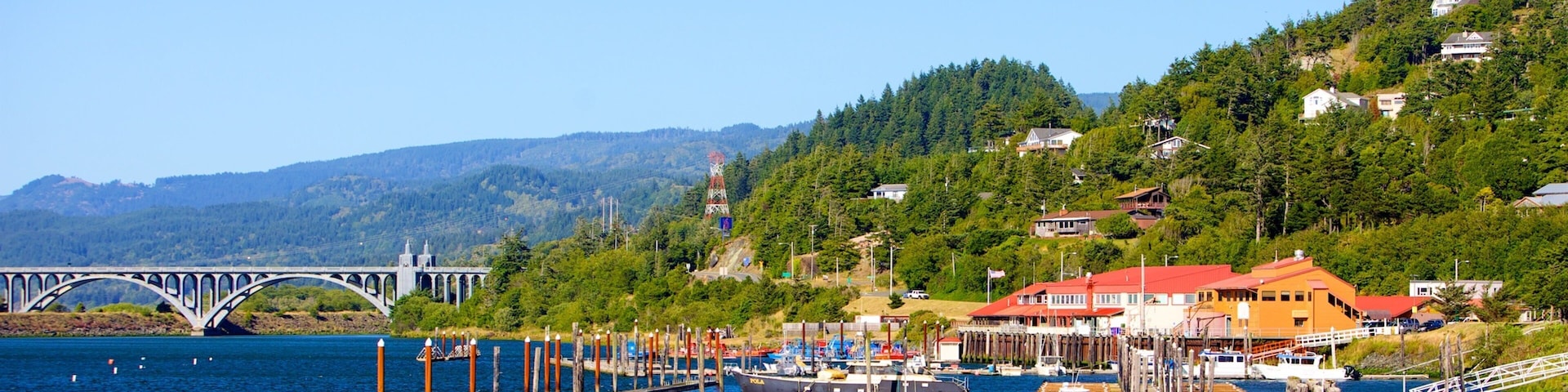 Gold Beach mostrando uma marina