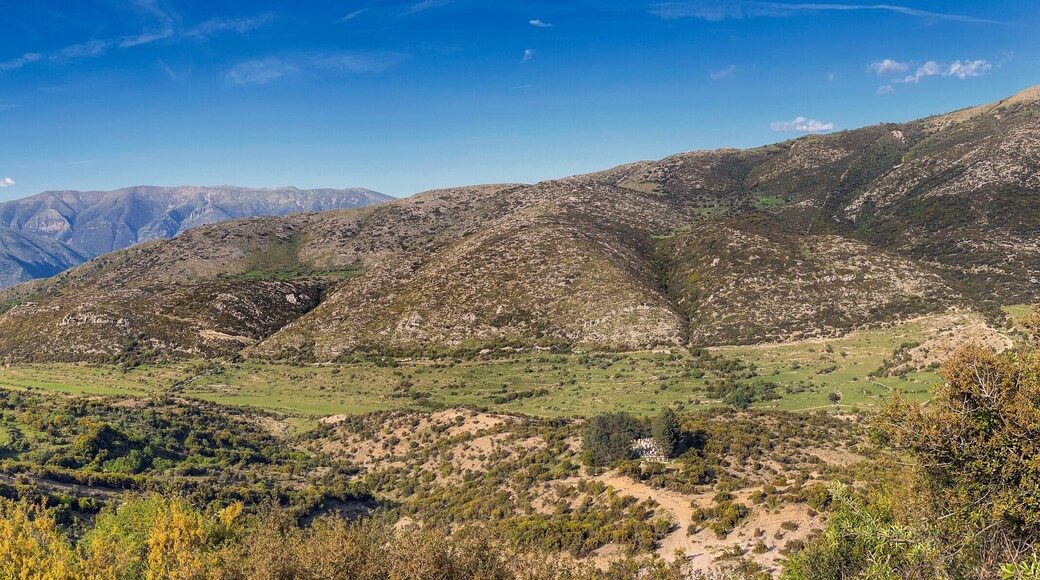 beautiful panorama in mountain landscape with hill and peaks in the background in the region of Konispol Markat Albania