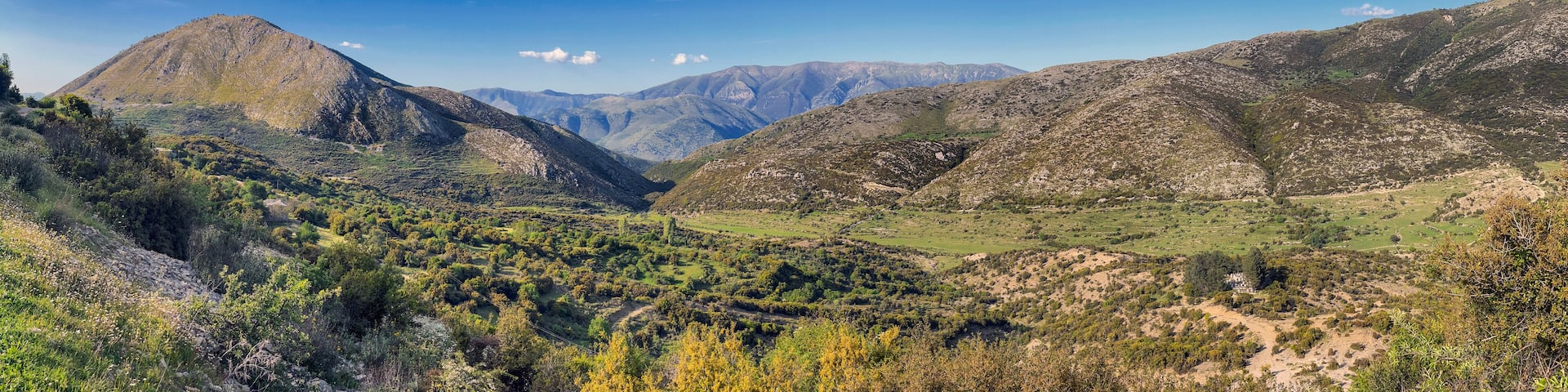 beautiful panorama in mountain landscape with hill and peaks in the background in the region of Konispol Markat Albania