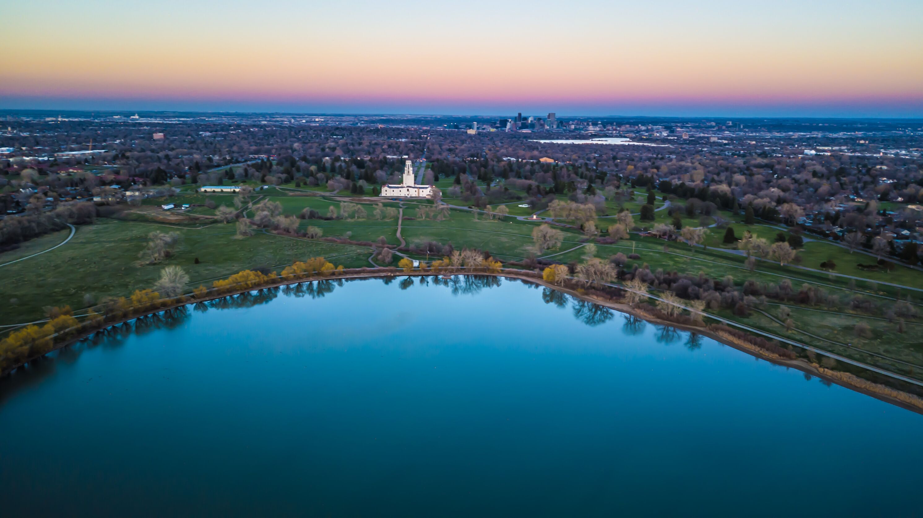 Drone Spring Sunset Over Denver, Colorado