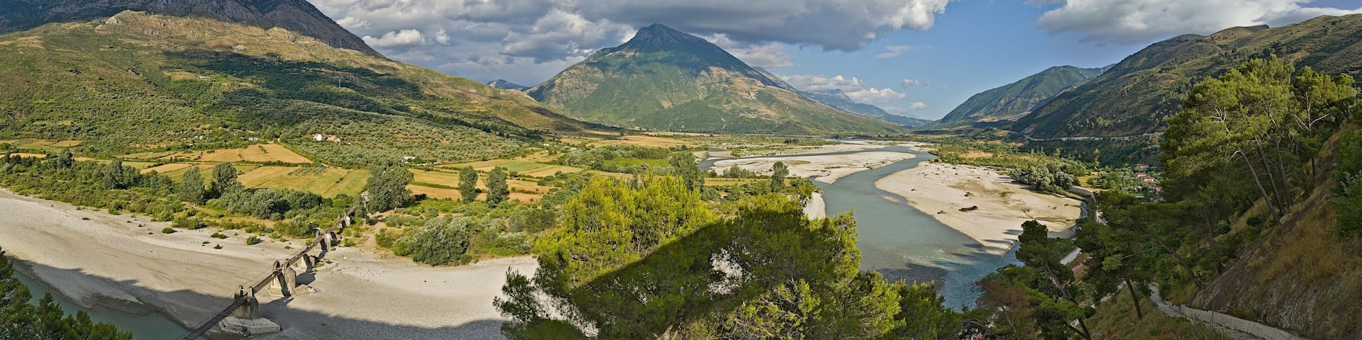 Vjosa river valley viewed from Tepelena