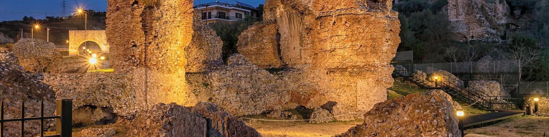 Supermoon over the Roman aqueduct in Patras, Greece.
