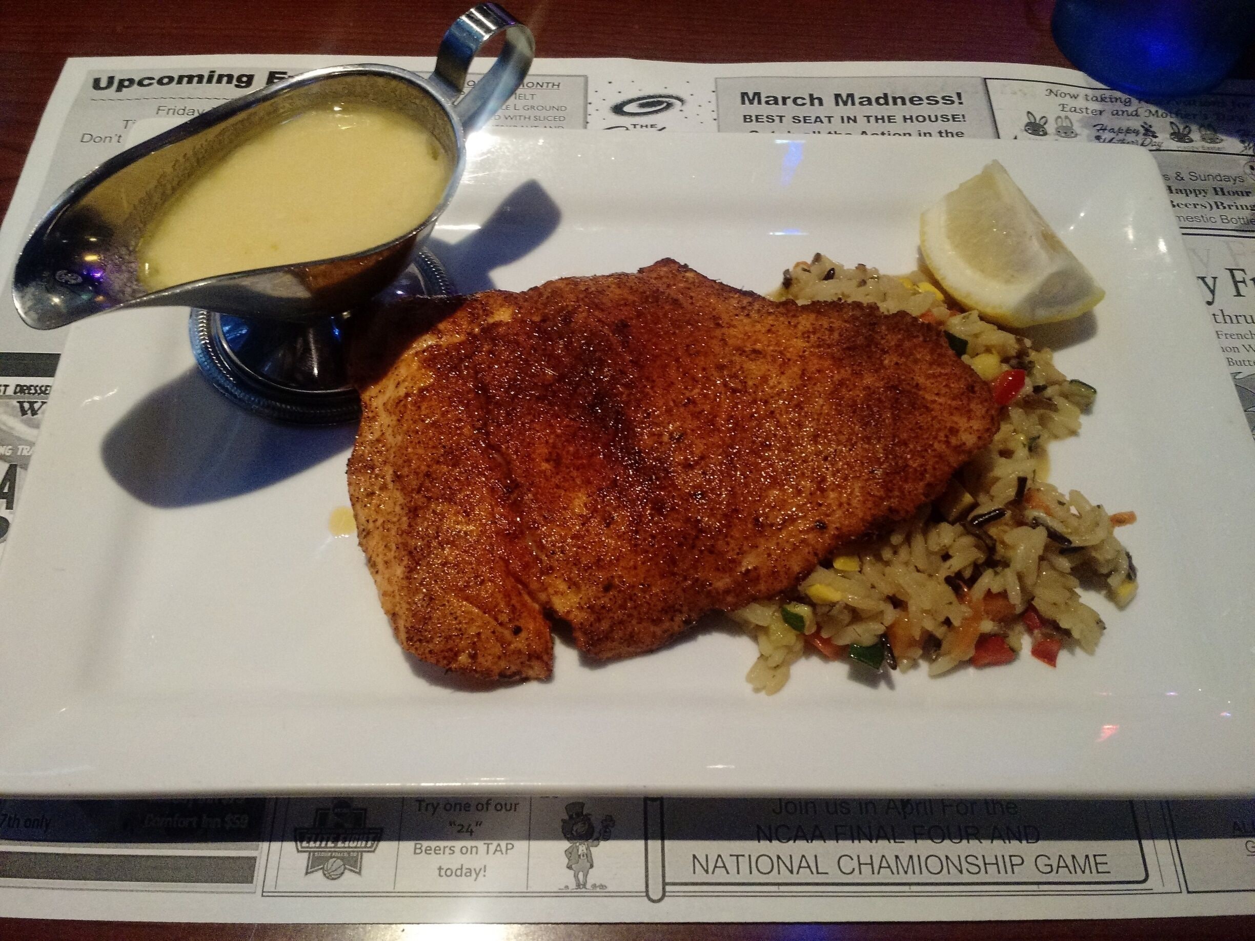 Excellent food here. This visit I had the Blackened Salmon. 