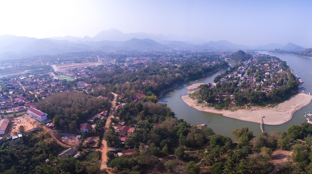 Historical City Of Luang Prabang And Mekong River, Laos, Wide Aerial Panorama