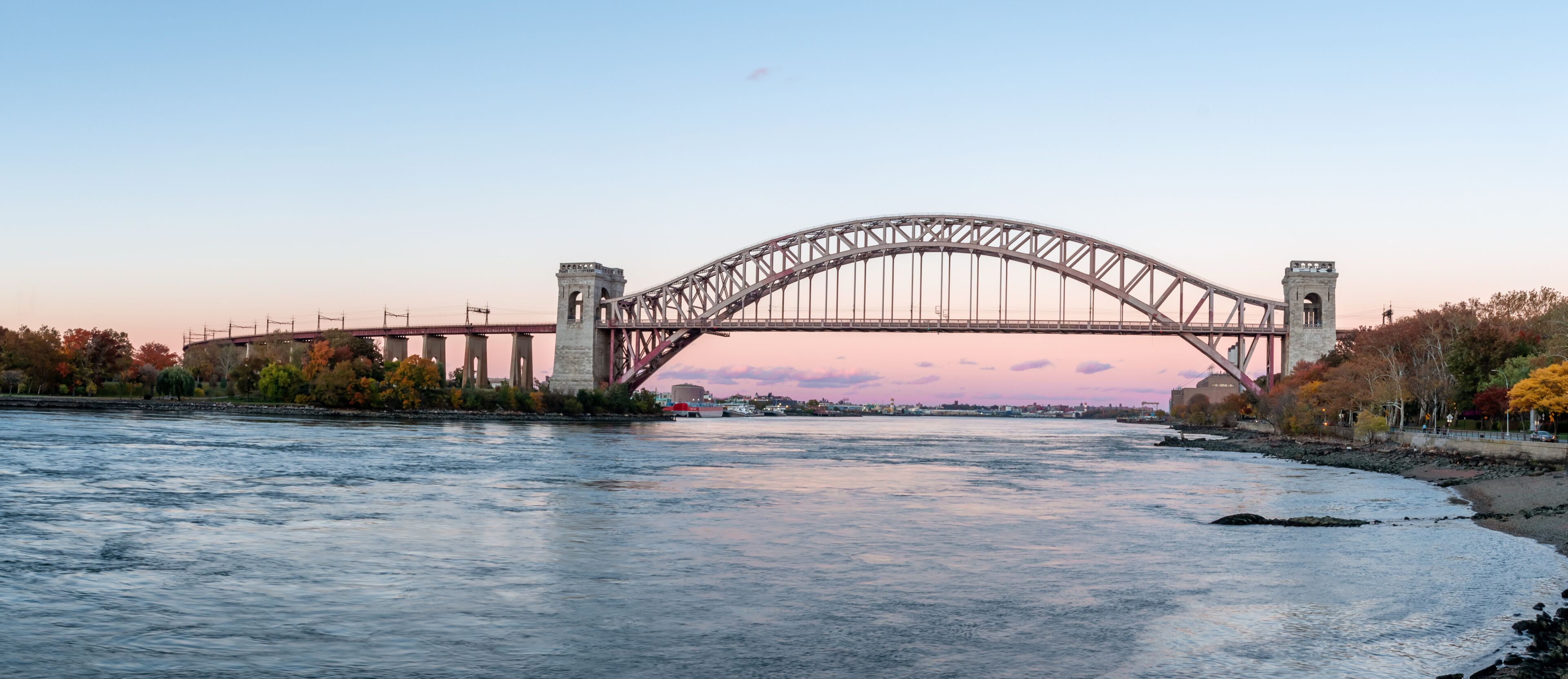 Hell Gate Bridge at night, in Astoria, Queens, New York. USA