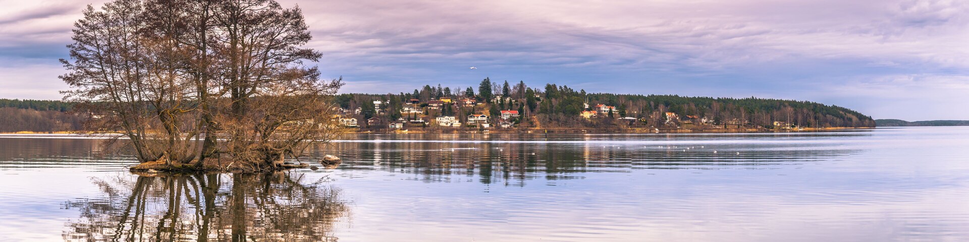 Sigtuna - April 08, 2017 : Panorama of Lake Malaren in the coast of Sigtuna, Sweden