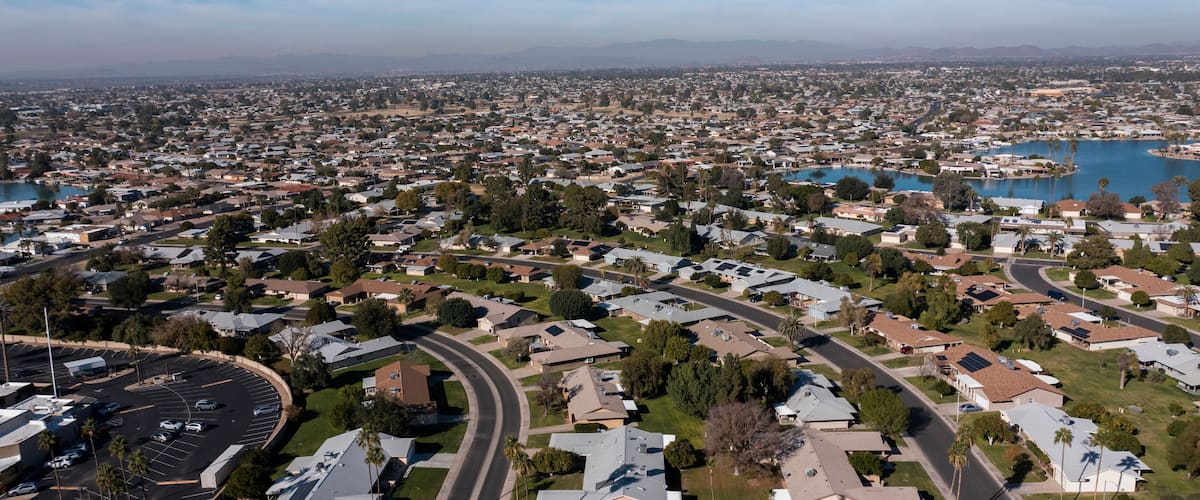 Daytime view of the residential core and houses of Sun City, Arizona, USA.