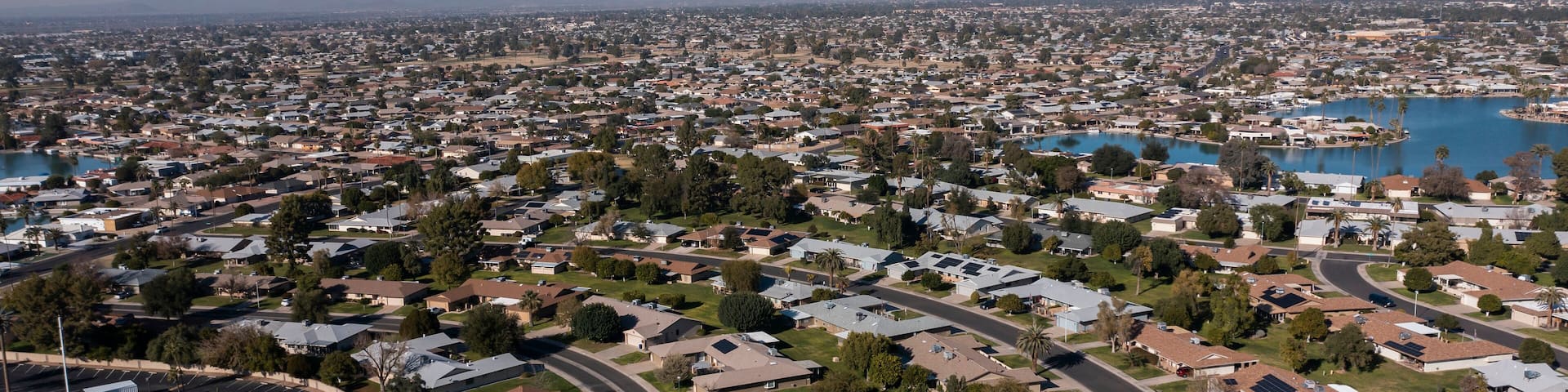 Daytime view of the residential core and houses of Sun City, Arizona, USA.