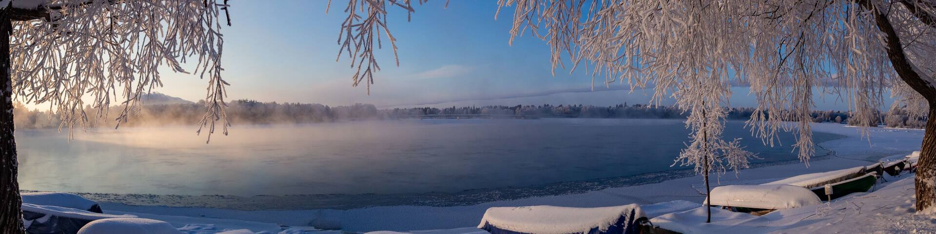 Beautiful winter panorama landscape on the river , Oulu , Finland