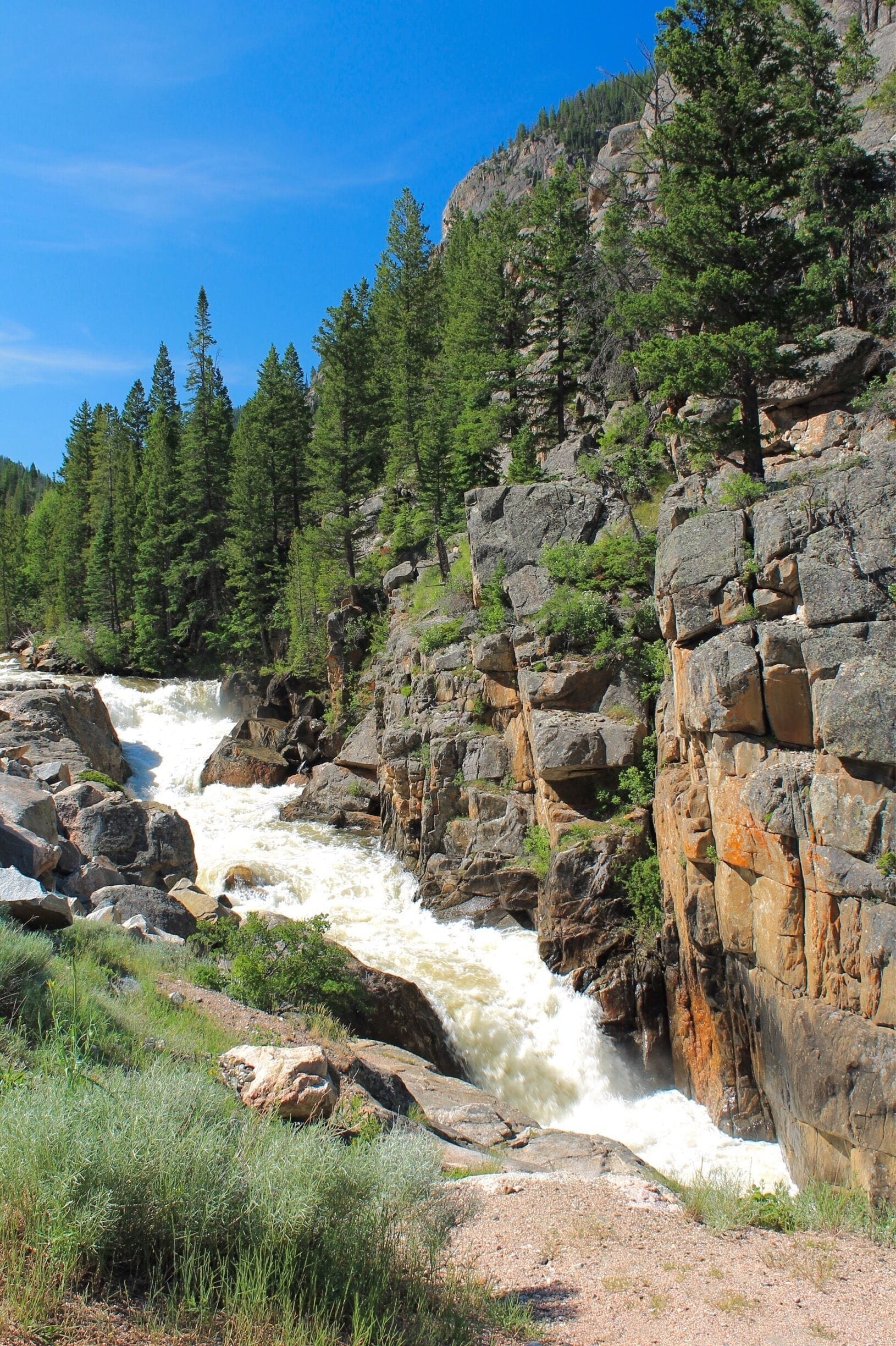 The Cache la Poudre River, locally known as the Poudre River, is pronounced “pooder.” It is lazy and serene at some spots but swift and powerful in others. This part of the river disappeared under the rock face and re-emerged a little further down the road. The river flows along the Cache la Poudre Scenic Byway, a gorgeous drive with dozens of great places to explore and hundreds of breathtaking photo ops. #River #GreatOutdoors