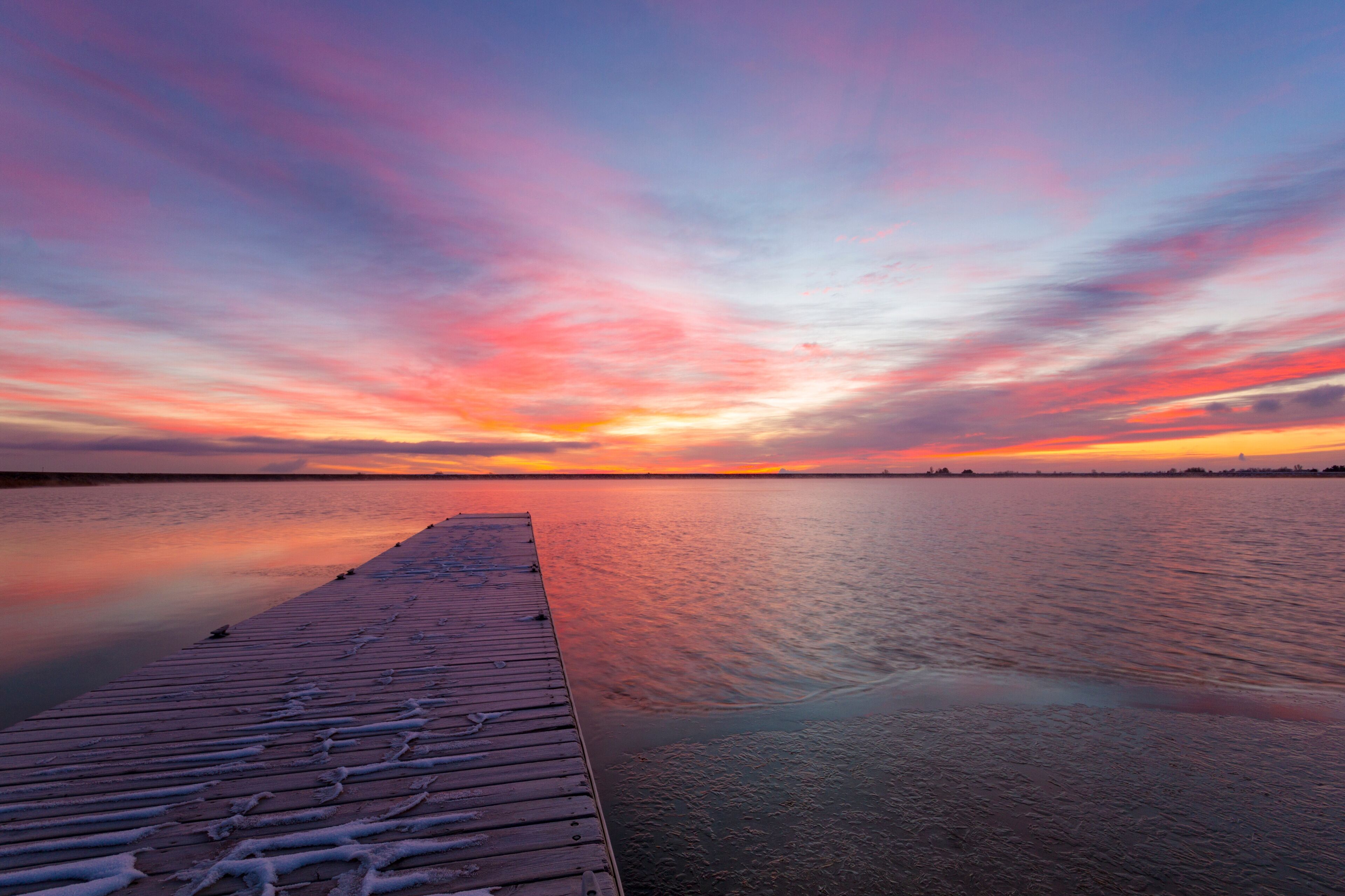 Colorful Colorado Sunrise at Lon Hagler reservoir in Loveland Colorado