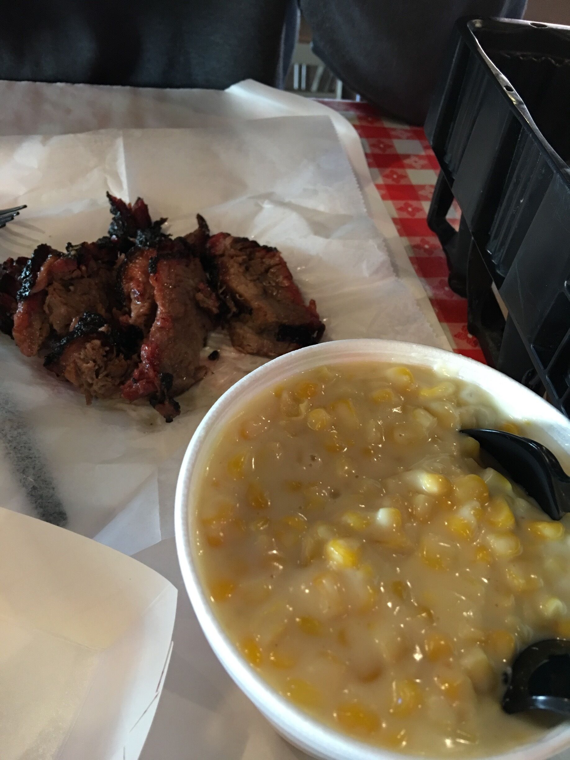 Another must at Rudy's is the brisket and cream corn. Just order the quart of cream corn or green chili stew. Take it home if you don't finish it. But trust me, you'll finish it. 