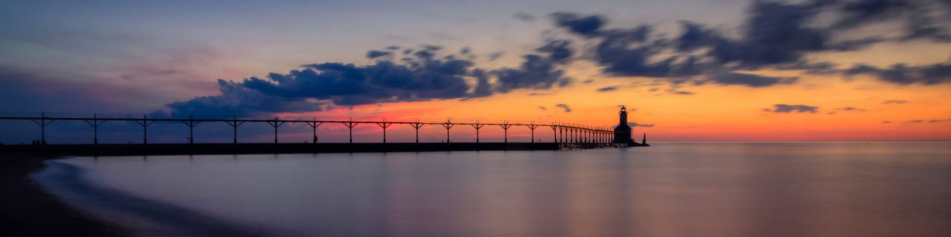 Michigan City East Pierhead Lighthouse After Sunset Panorama