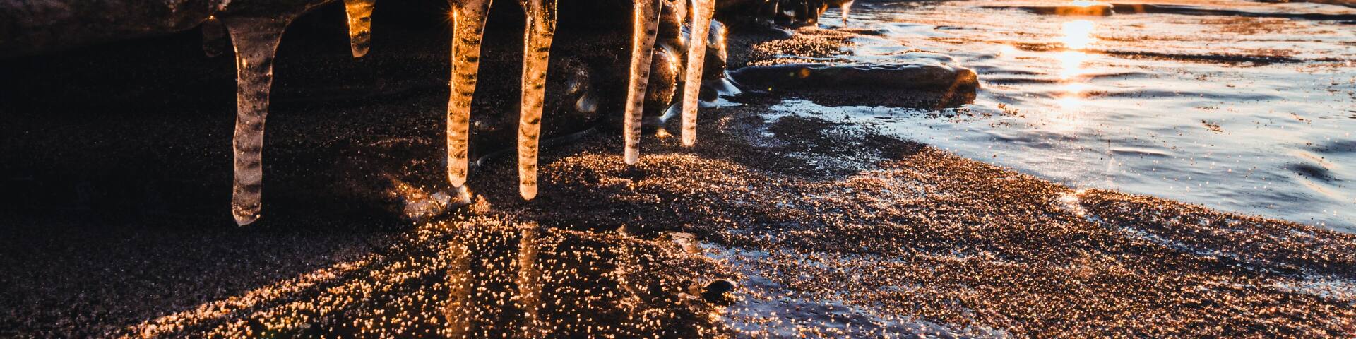 Ice formations along shore of Lake Michigan, Indiana Dunes.