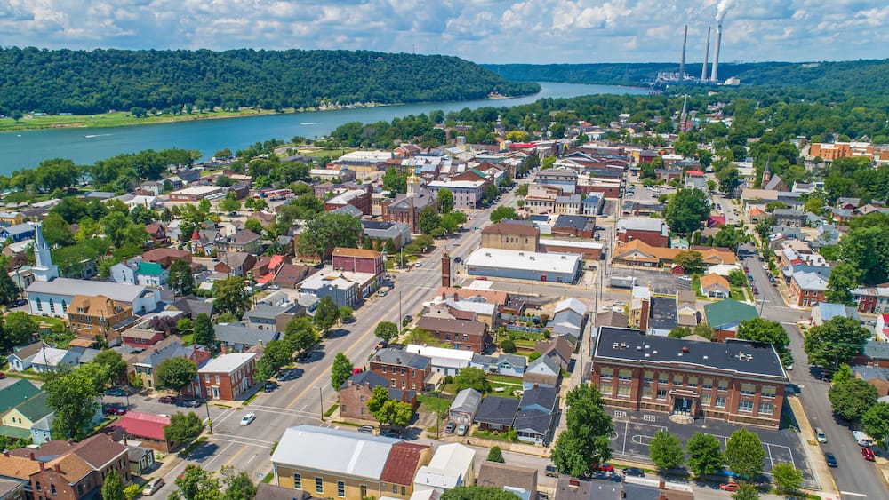 Aerial View of Historic Madison Indiana on the Ohio River