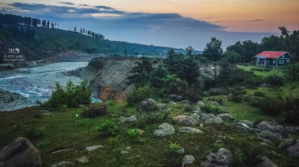 J&K tourism bungalow by the river at Aharbal in Kashmir near Shopian.